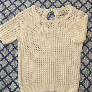 LOFT Ivory Textured Short Sleeve Top